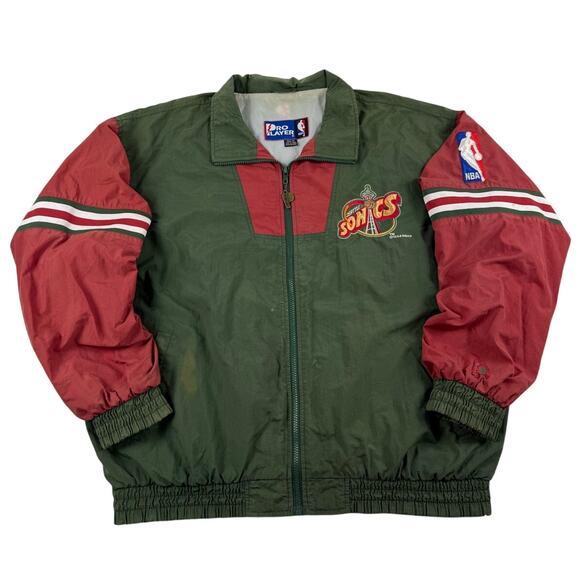 Vintage Seattle Sonics NBA Green & Red 90s Zip Windbreaker Pro Player Size XL - Picture 1 of 9